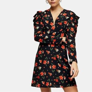 Topshop ruched waist mini dress in tulip print US 10
